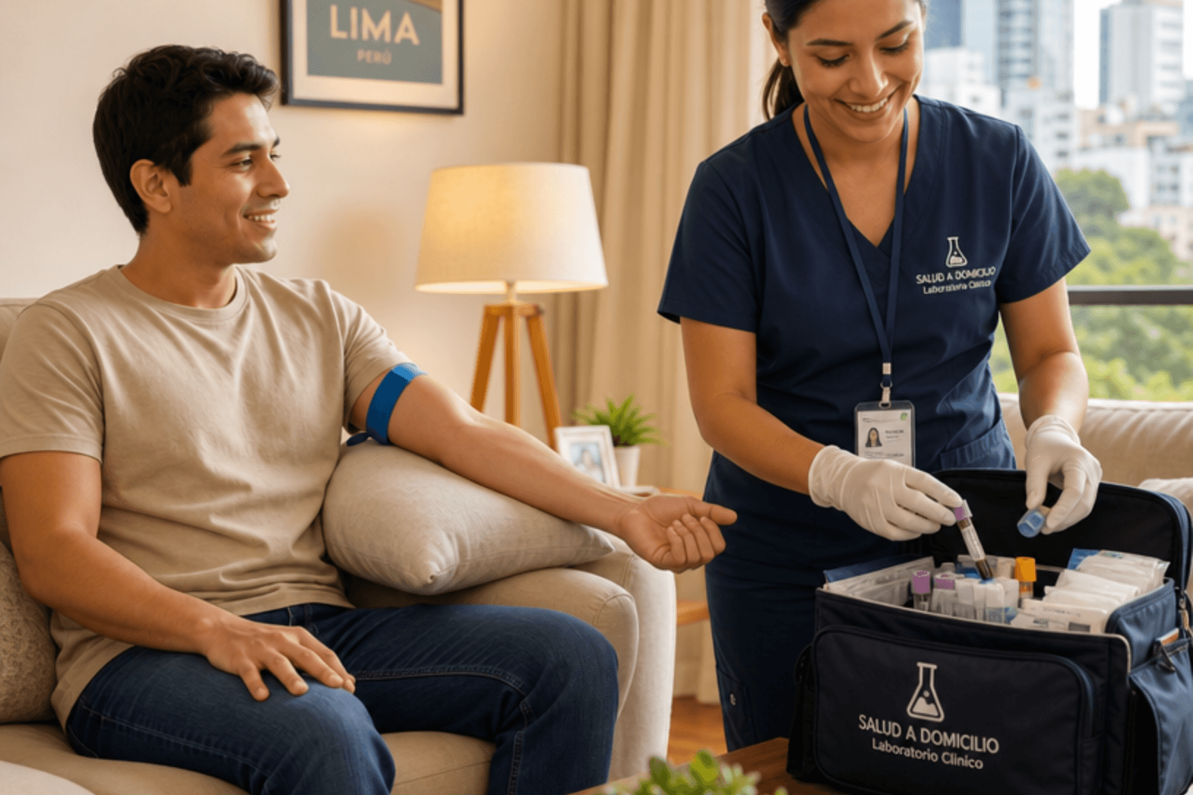 Profesional de salud de AnalizHome atendiendo a un paciente en su hogar